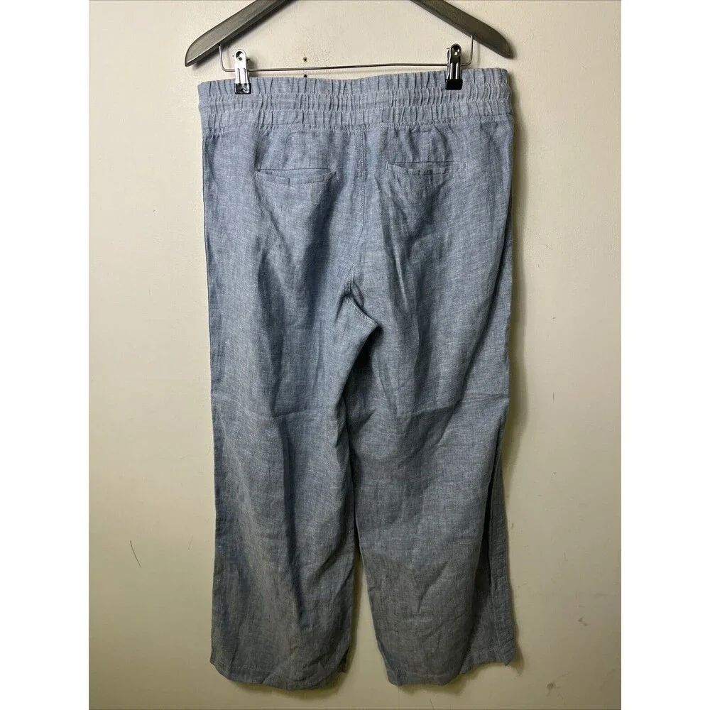 Athleta Cabo Linen Wide Leg Drawstring Pants in Blue